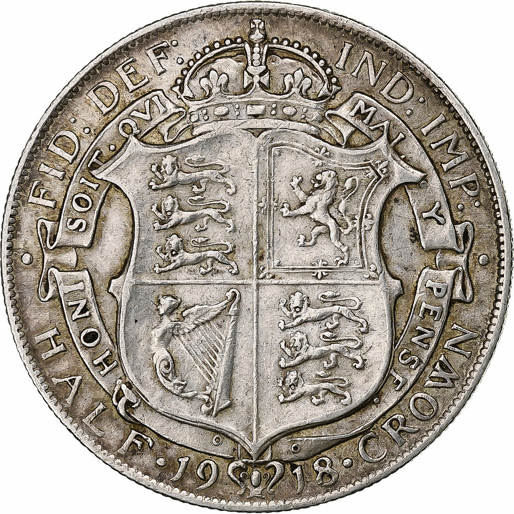 Great Britain, George V, 1/2 Crown, 1918, Silver, EF(40-45), KM:818.1