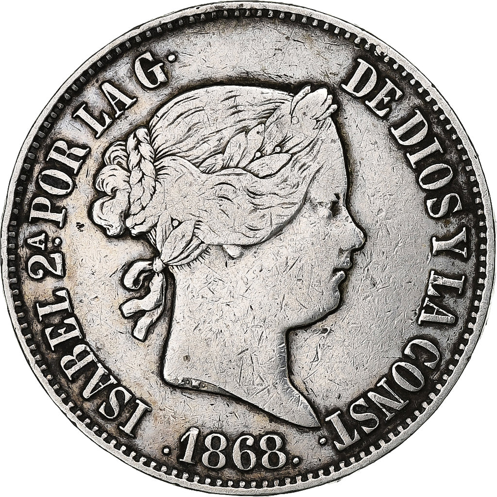 Espagne, Isabel II, Escudo, 1868, Argent, TB+, KM:626.1
