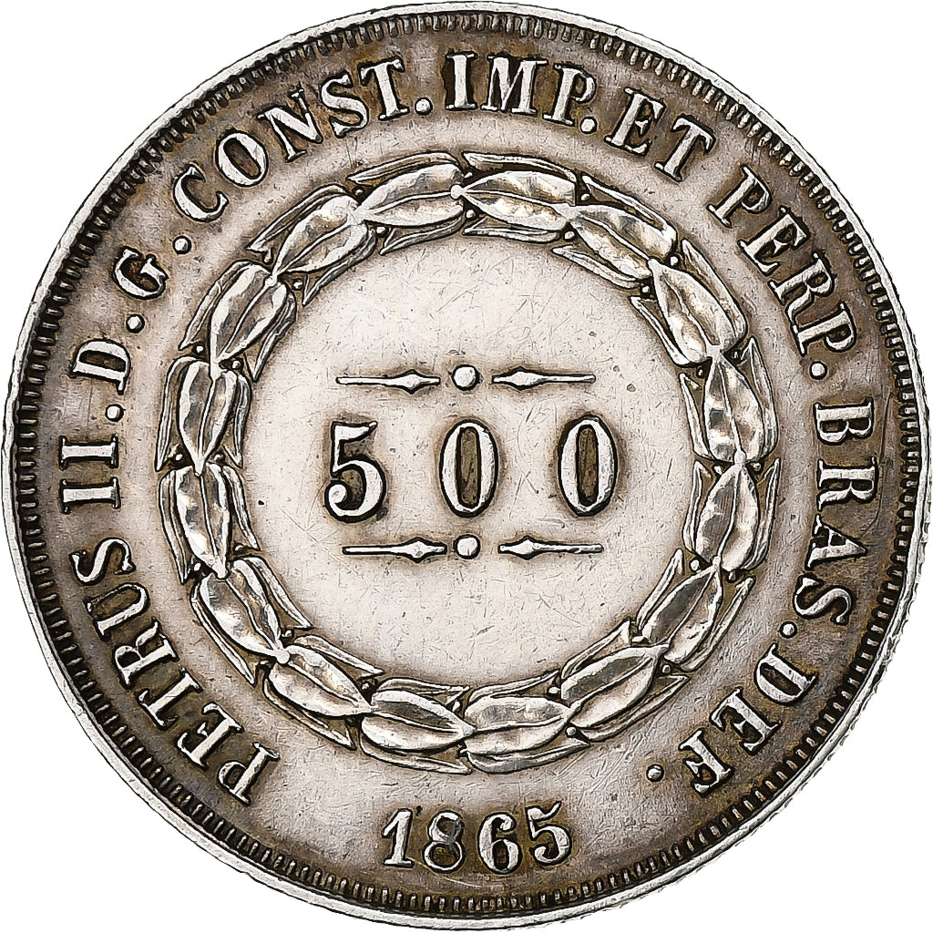 Brazil, Pedro II, 500 Reis, 1865, Silver, AU(50-53), KM:464