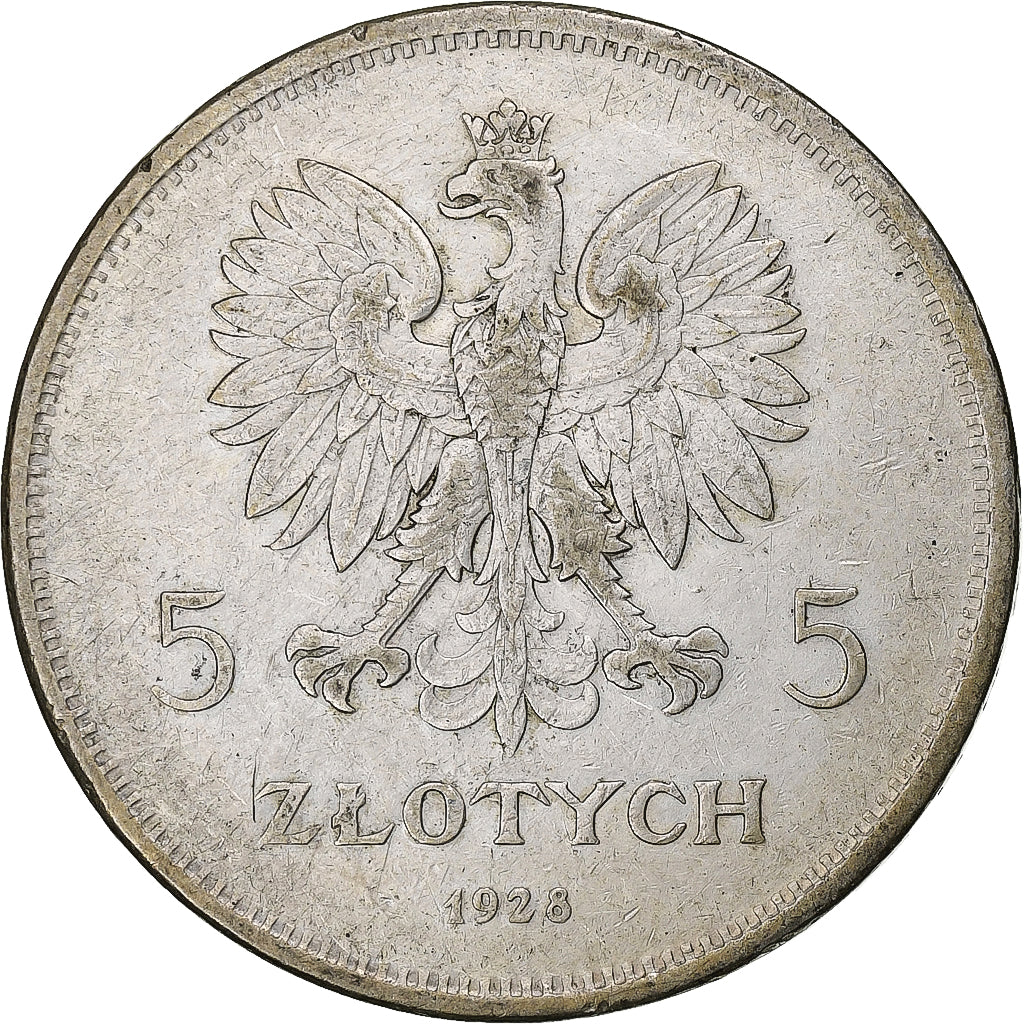 Poland, 5 Zlotych, 1928, Warsaw, Silver, EF(40-45), KM:18