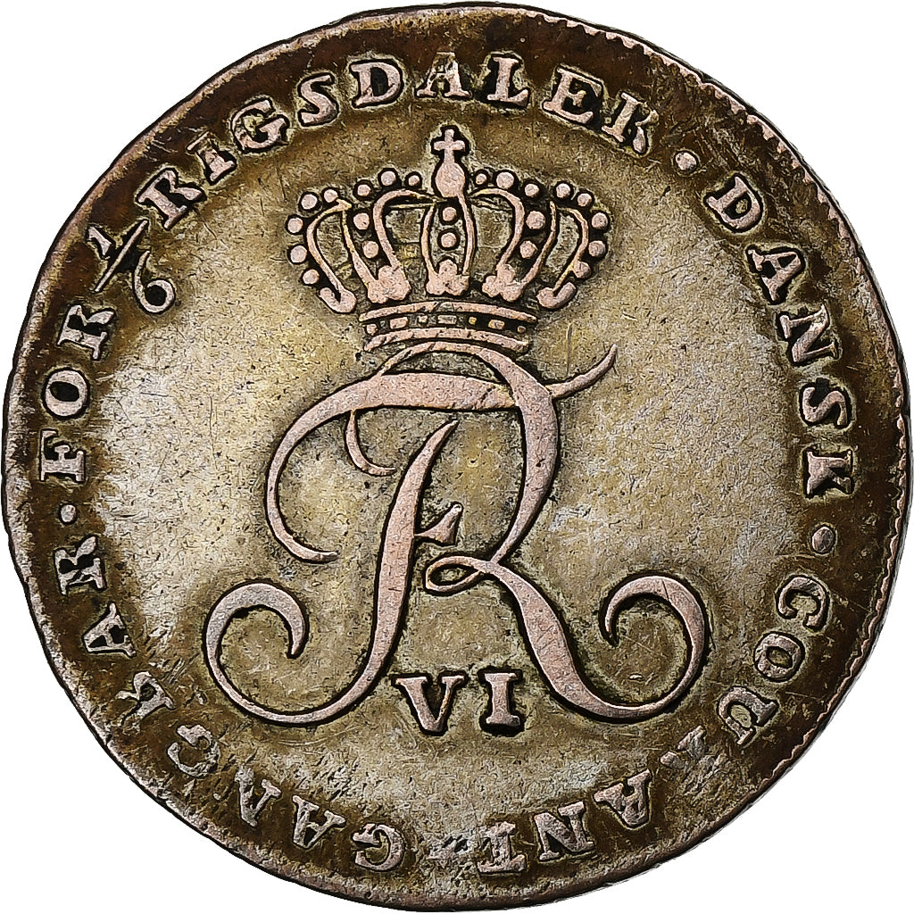 Danimarca, Frederik VI, 1/6 Rigsdaler, 1808, Altona, Argento, BB, KM:664