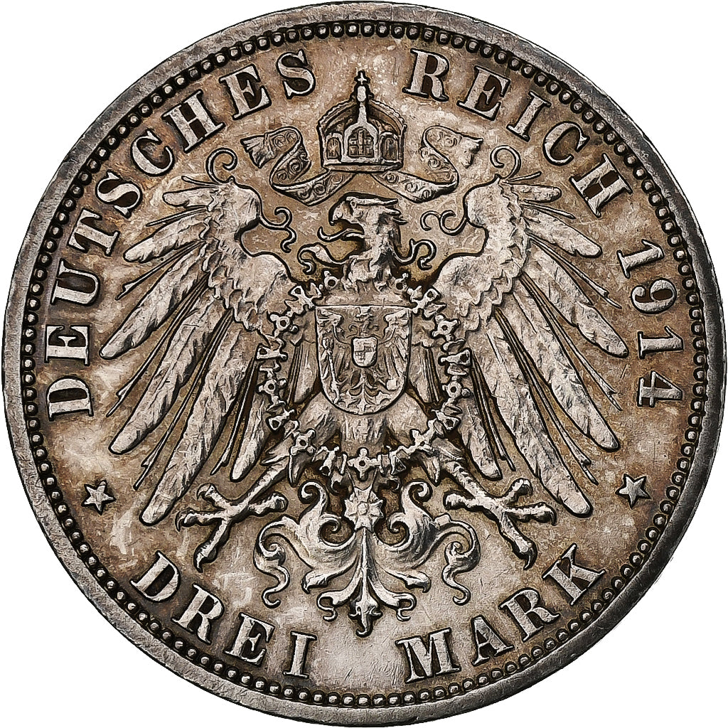 German States, PRUSSIA, Wilhelm II, 3 Mark, 1914, Berlin, Silver, AU(50-53)