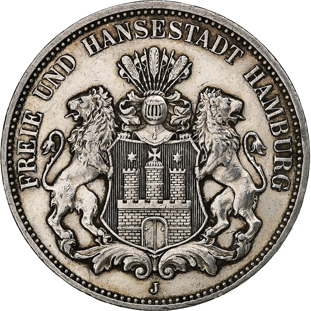 Deutsch Staaten, HAMBURG, 3 Mark, 1912, Hamburg, Silber, SS+, KM:620