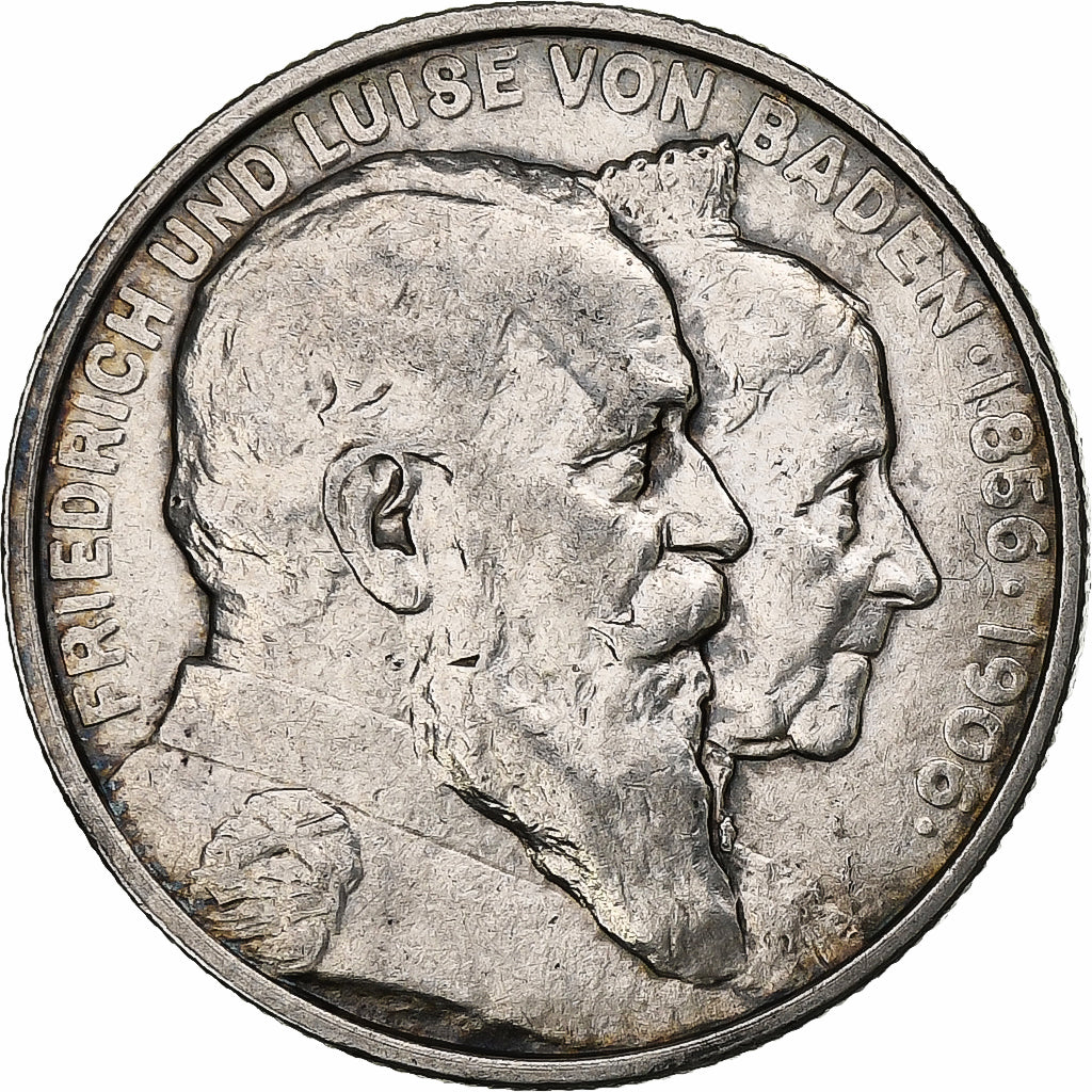 German States, BADEN, Friedrich I, 2 Mark, 1906, Silver, AU(50-53), KM:276