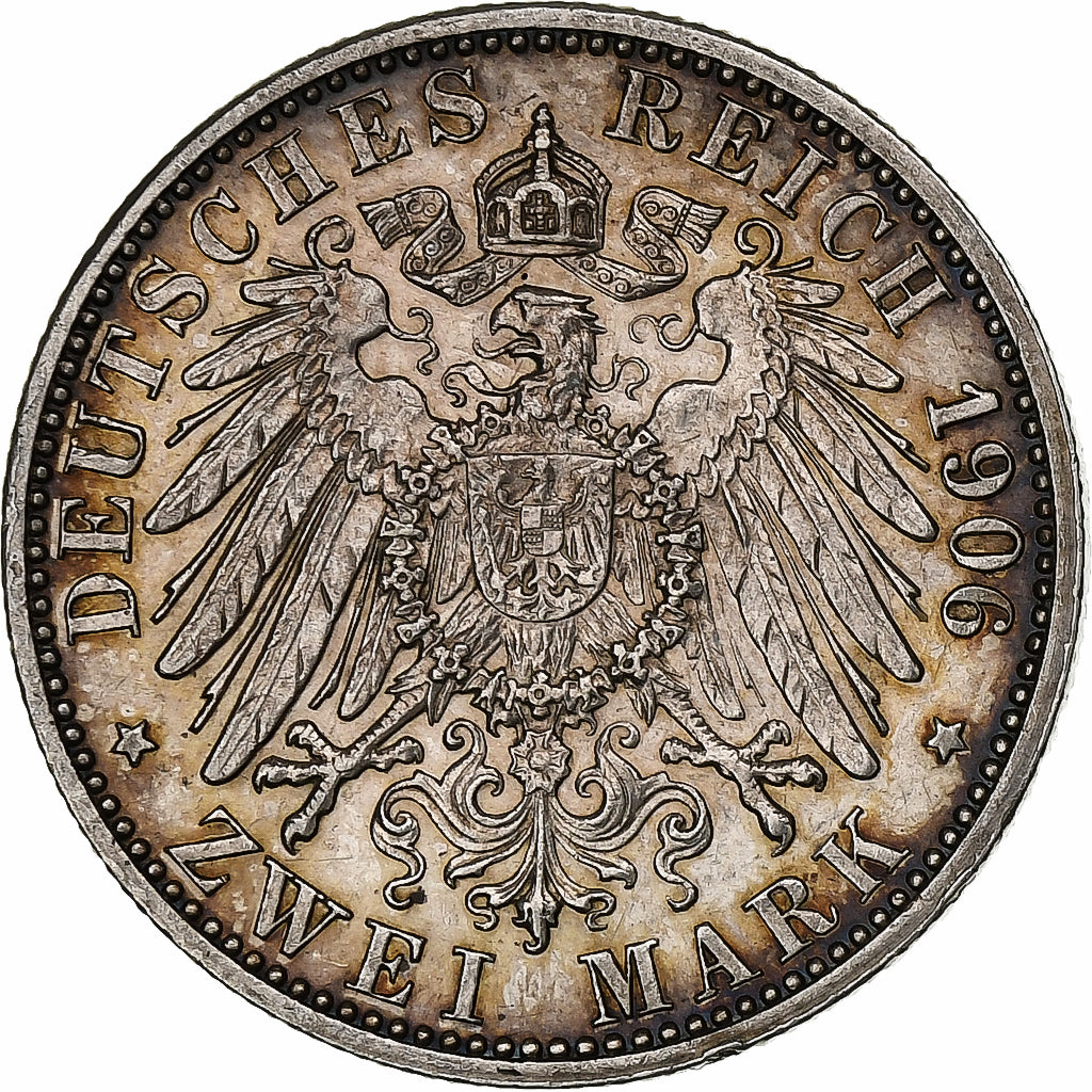 German States, BADEN, Friedrich I, 2 Mark, 1906, Silver, AU(50-53), KM:276