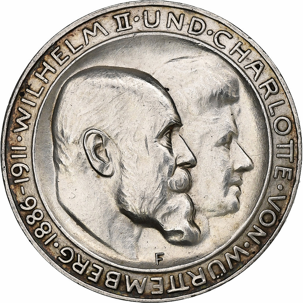German States, WURTTEMBERG, Wilhelm II, 3 Mark, 1911, Freudenstadt, Silver