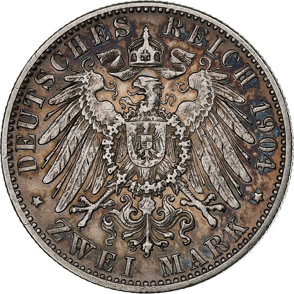German States, WURTTEMBERG, Wilhelm II, 2 Mark, 1904, Freudenstadt, Silver