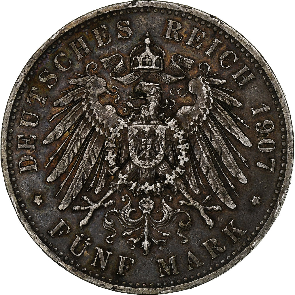 German States, BAVARIA, Otto, 5 Mark, 1907, Munich, Silver, EF(40-45), KM:915