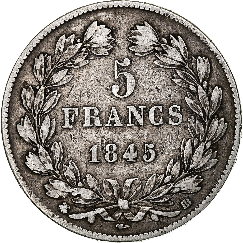 France, Louis-Philippe, 5 Francs, Louis-Philippe, 1845, Strasbourg, Silver