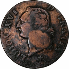 France, Louis XVI, Sol, Sol ou sou, 1787, Lille, Cuivre, TB+, Gadoury:350