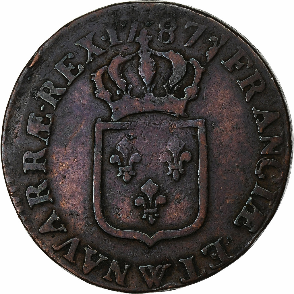 France, Louis XVI, Sol, Sol ou sou, 1787, Lille, Cuivre, TB+, Gadoury:350