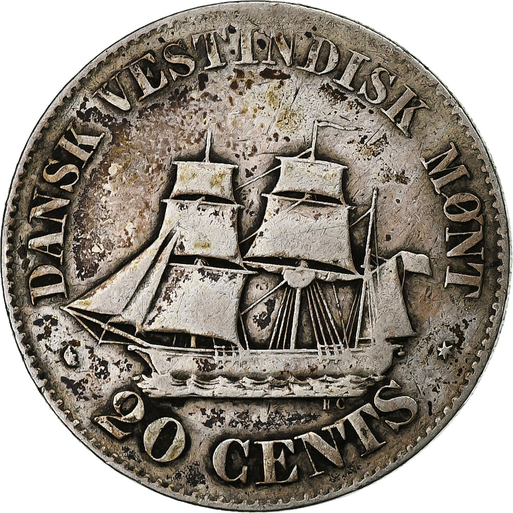 Indias Occidentales Danesas, Frederik VII, 20 Cents, 1859, Copenhagen, Plata