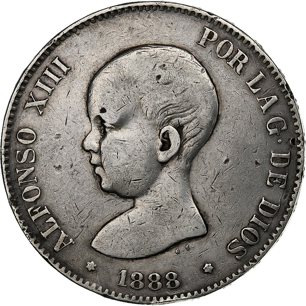 Spain, Alfonso XIII, 5 Pesetas, 1888, Madrid, Silver, EF(40-45), KM:689