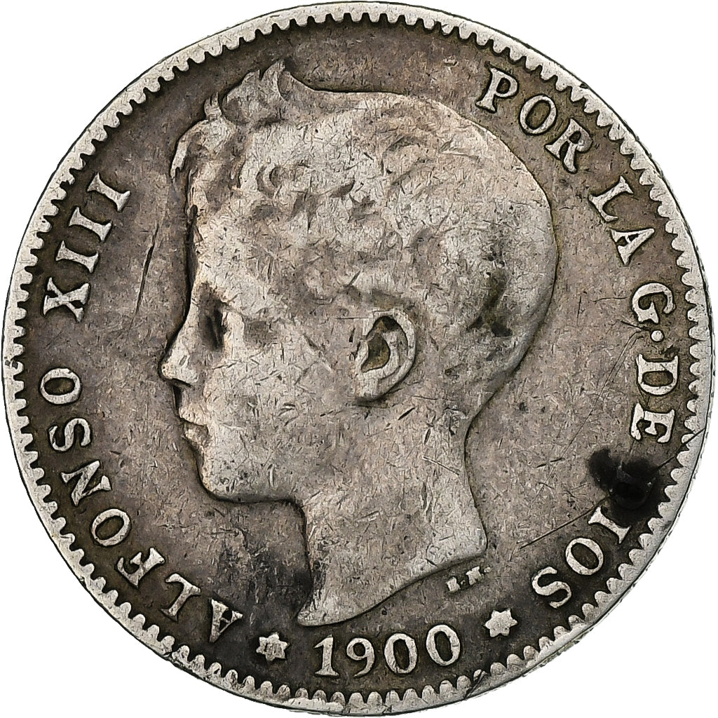 Spagna, Alfonso XIII, Peseta, 1900, Valencia, Argento, MB+, KM:706