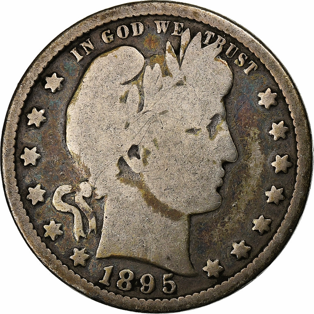 États-Unis, Barber Quarter, 1895, Philadelphie, Argent, TB, KM:114