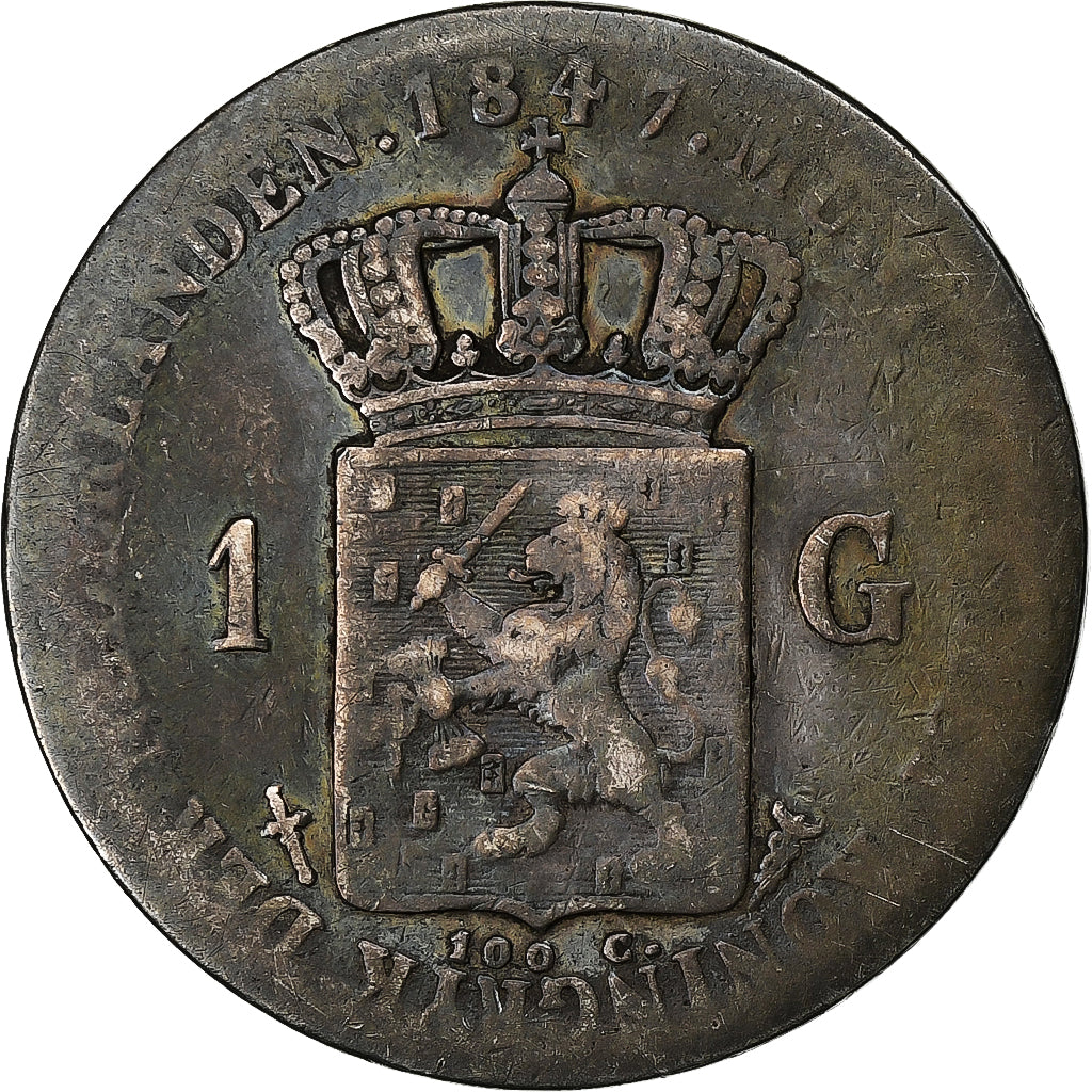 Netherlands, William II, Gulden, 1847, Silver, F(12-15), KM:66