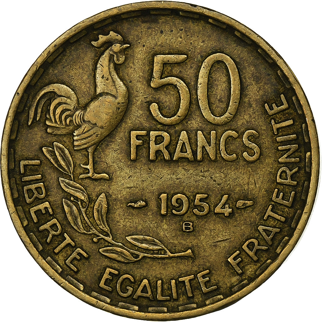 Frankreich, 50 Francs, Guiraud, 1954, Beaumont - Le Roger, Aluminum-Bronze, SS