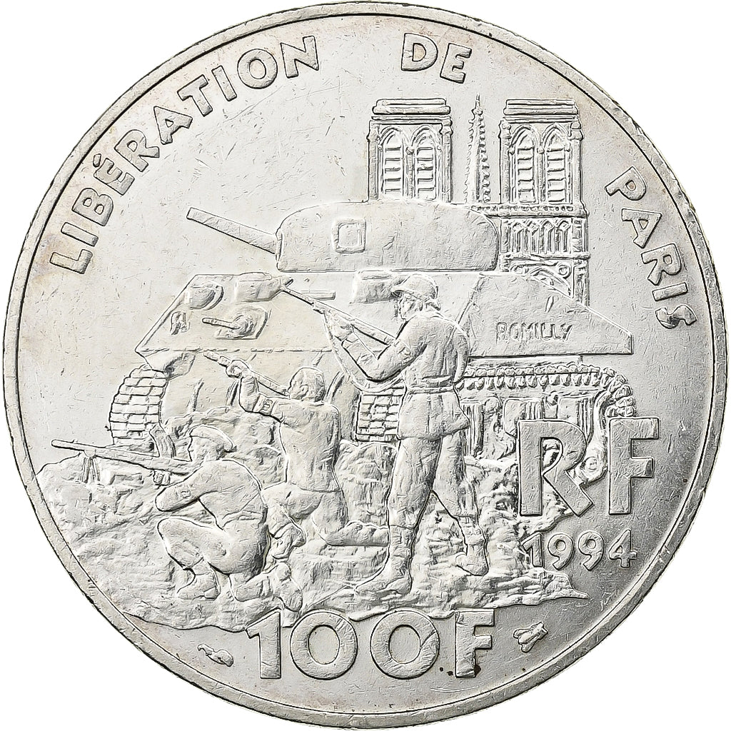 France, 100 Francs, Libération de Paris, 1994, Paris, Silver, AU(50-53)