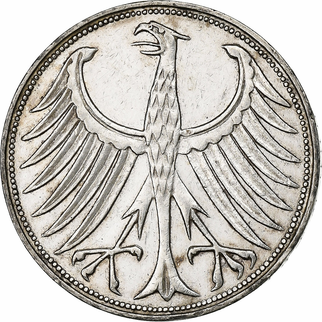 GERMANY - FEDERAL REPUBLIC, 5 Mark, 1951, Stuttgart, Silver, EF(40-45), KM:112.1