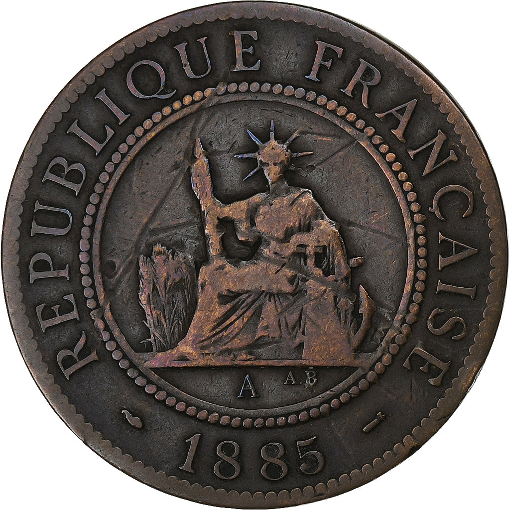 FRENCH COCHIN CHINA, Cent, 1885, Paris, Bronze, VF(20-25), Lecompte:15, KM:3