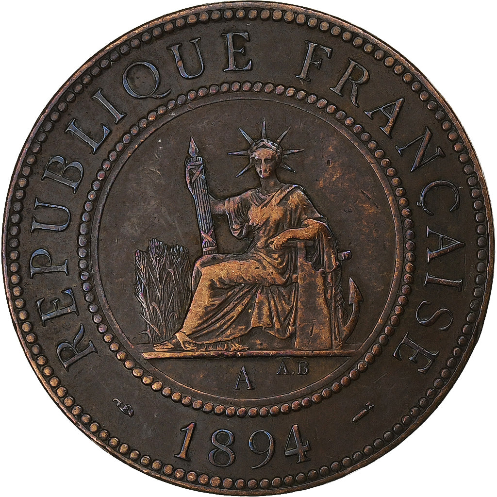 INDOCINA FRANCESE, Cent, 1894, Paris, Bronzo, BB, Lecompte:45, KM:1