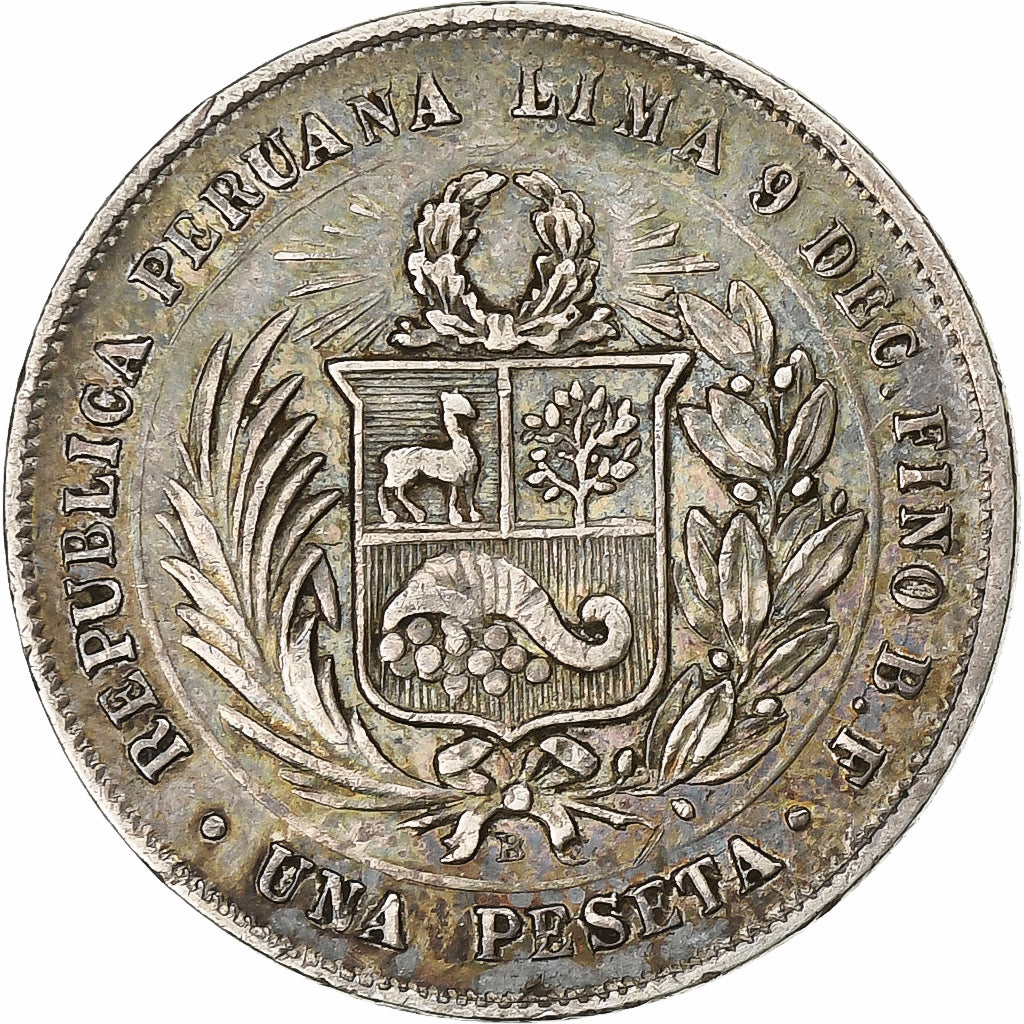 Peru, Peseta, 1880, Lima, Silver, AU(50-53), KM:200.1