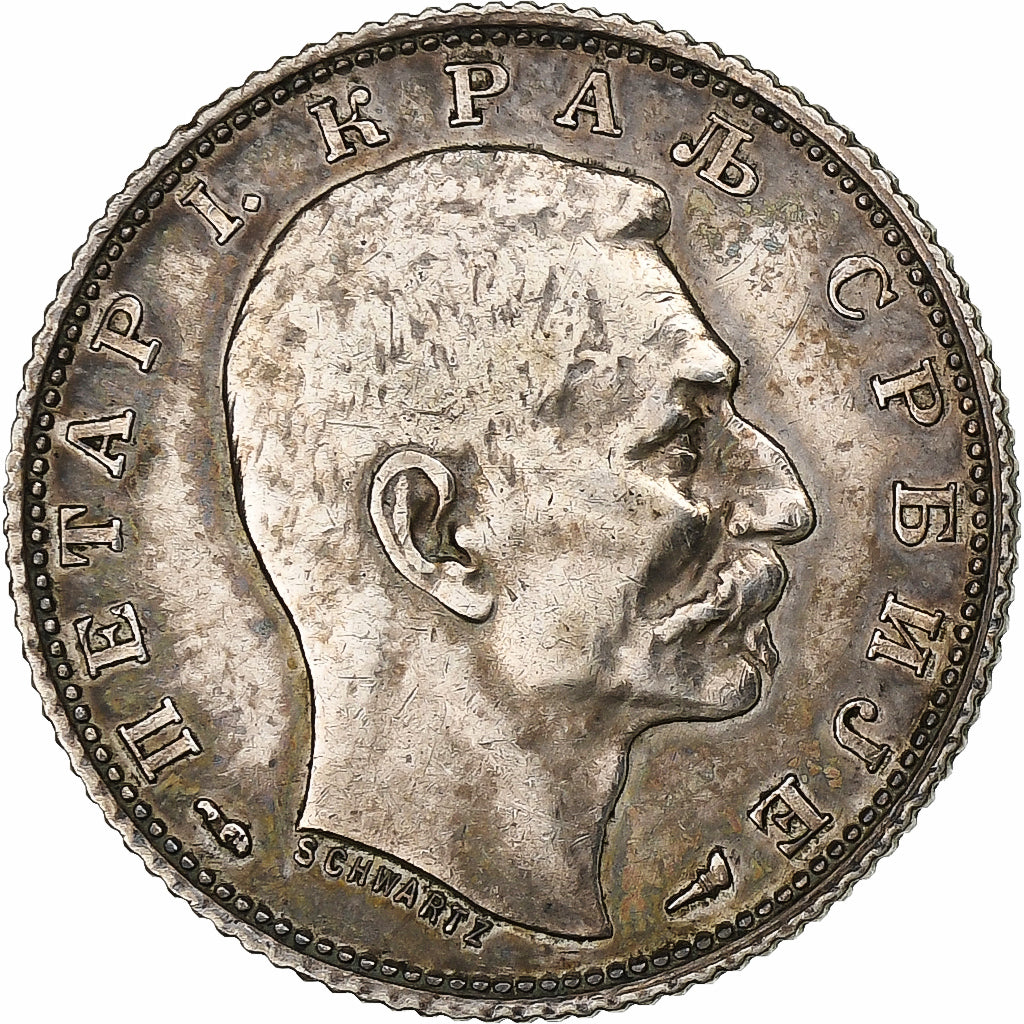 Serbia, Peter I, Dinar, 1915, Silver, AU(50-53), KM:25.1