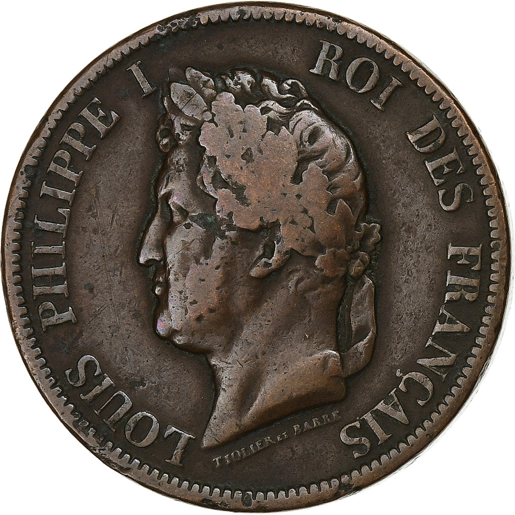 Colonie francesi, Louis - Philippe, 10 Centimes, 1841, Paris, Bronzo, MB+