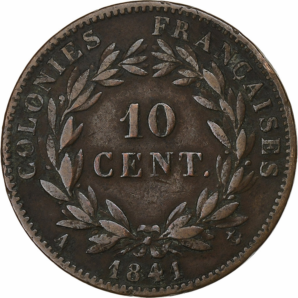 Colonie francesi, Louis - Philippe, 10 Centimes, 1841, Paris, Bronzo, MB+