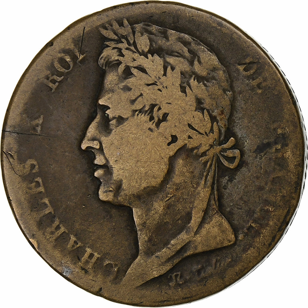 KOLONIE FRANCUSKIE, Charles X, 10 Centimes, 1827, La Rochelle, Brązowy