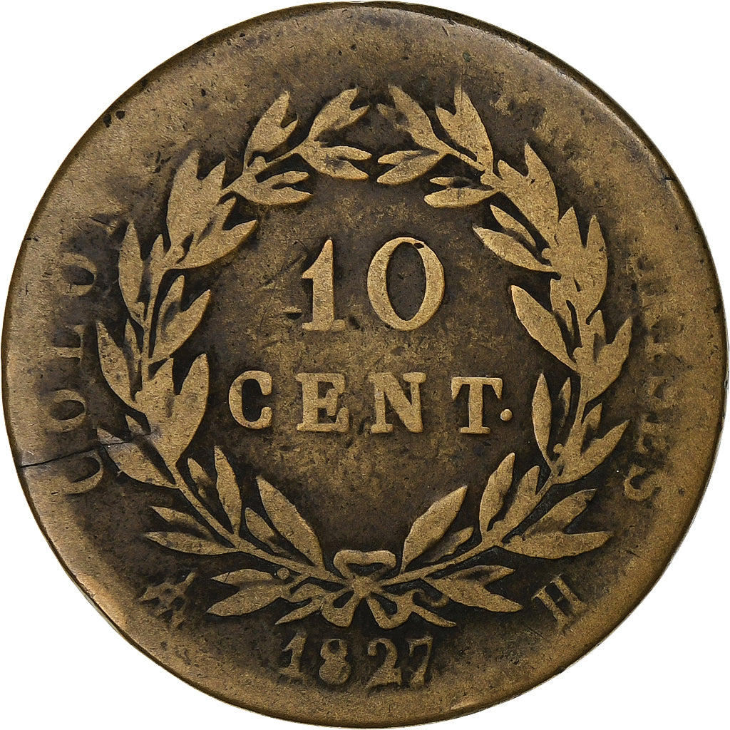 KOLONIE FRANCUSKIE, Charles X, 10 Centimes, 1827, La Rochelle, Brązowy