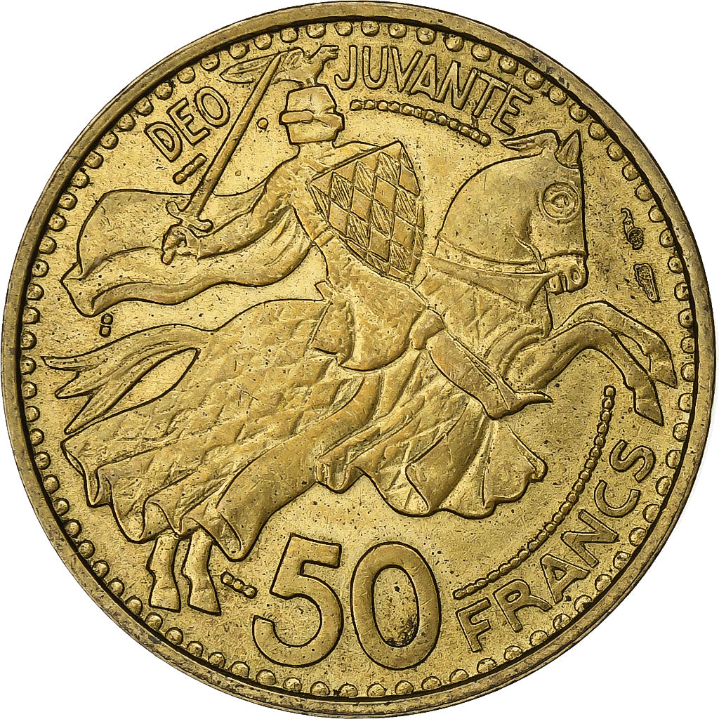 Mónaco, Rainier III, 50 Francs, Cinquante, 1950, Paris, Alumínio-Bronze