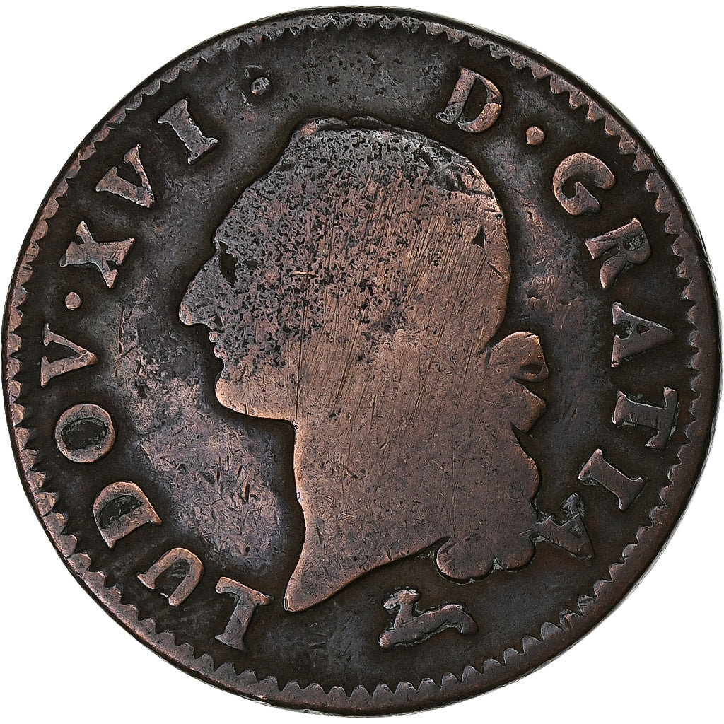 France, Louis XVI, Sol, Sol ou sou, 1786, Orléans, Copper, VF(20-25)