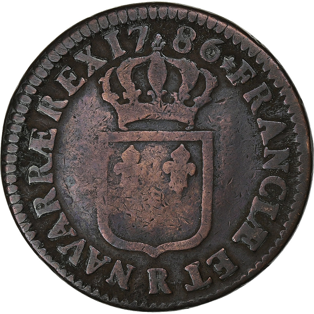 France, Louis XVI, Sol, Sol ou sou, 1786, Orléans, Copper, VF(20-25)