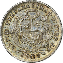 Peru, 1/2 Dinero, 1902, Lima, Silver, AU(55-58), KM:206.2