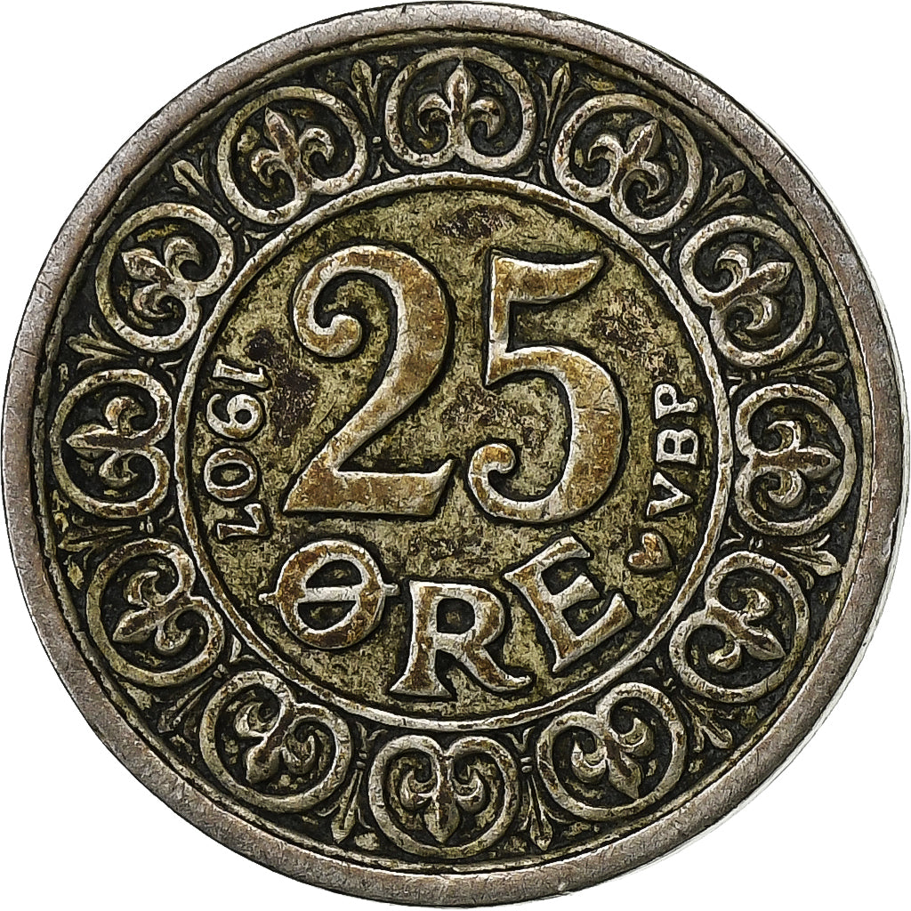 Denmark, Frederik VIII, 25 Öre, 1907, Copenhagen, Silver, EF(40-45), KM:808