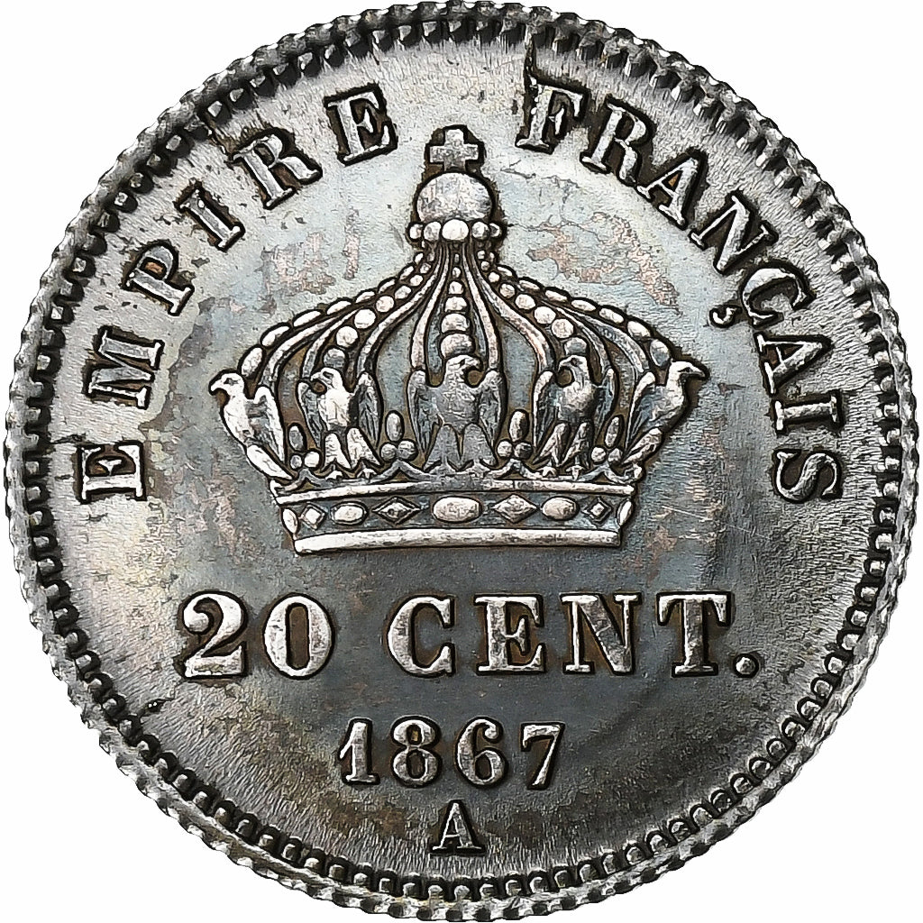 Francia, Napoleon III, 20 Centimes, 1867, Paris, Plata, MBC+, Gadoury:309
