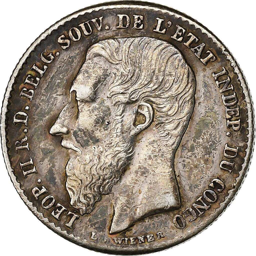 CONGO FREE STATE, Leopold II, 50 Centimes, 1887, Silver, EF(40-45), KM:5
