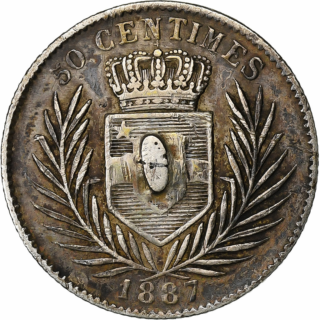 CONGO FREE STATE, Leopold II, 50 Centimes, 1887, Silver, EF(40-45), KM:5