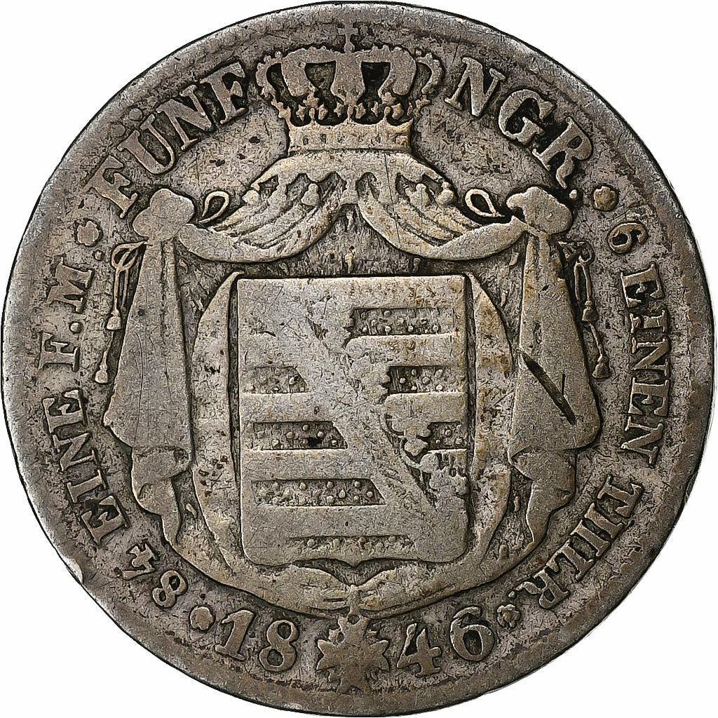 German States, SAXONY-ALBERTINE, Friedrich August II, 1/6 Thaler, 1/4 Gulden