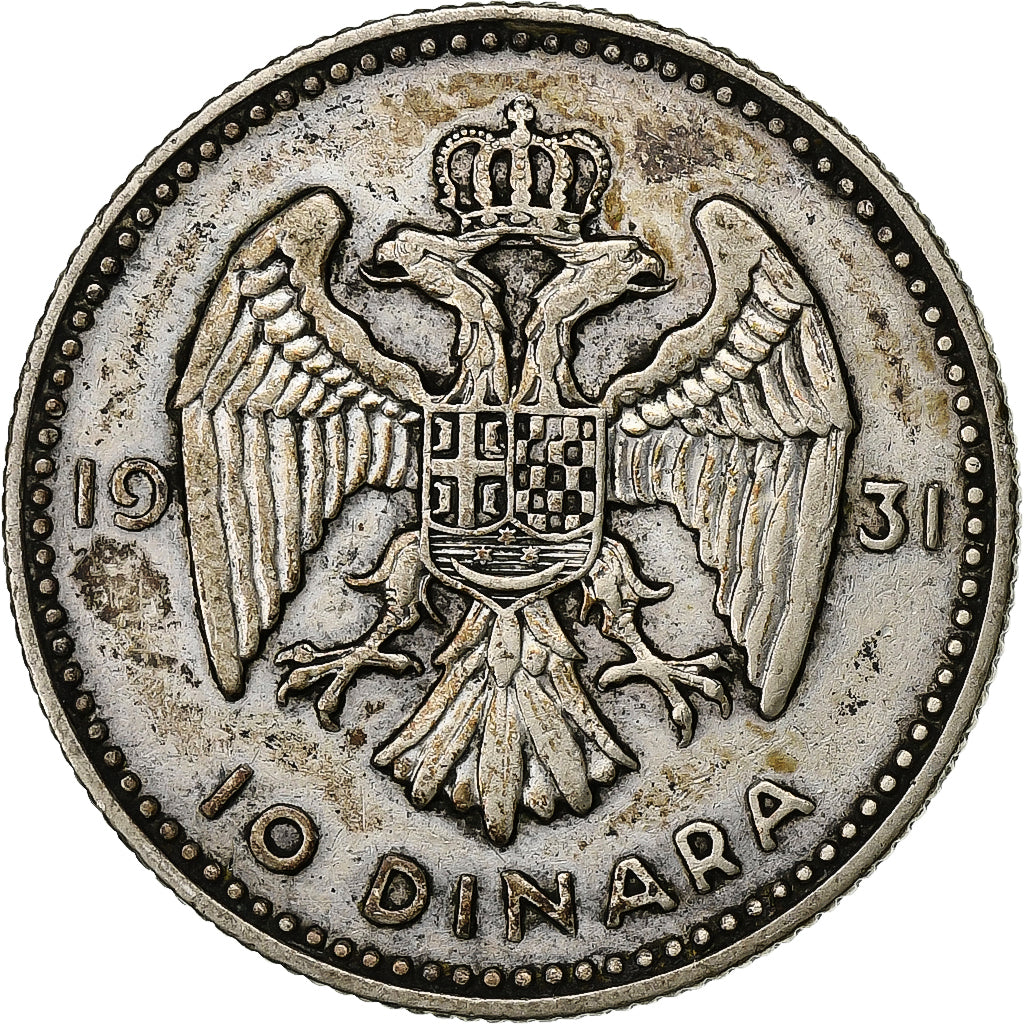 Yugoslavia, Alexander I, 10 Dinara, 1931, London, Silver, EF(40-45), KM:10
