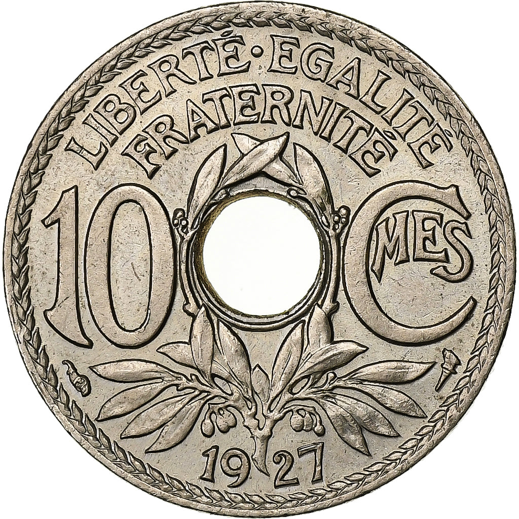 France, 10 Centimes, Lindauer, 1927, Paris, Copper-nickel, AU(55-58)