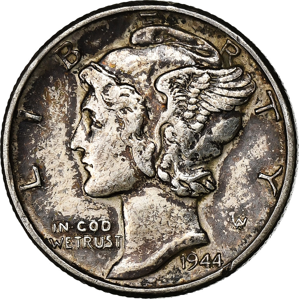 États-Unis, Dime, Mercury Dime, 1944, Philadelphie, Argent, TTB+, KM:140