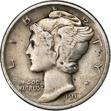 United States, Dime, Mercury Dime, 1917, Philadelphia, Silver, EF(40-45), KM:140