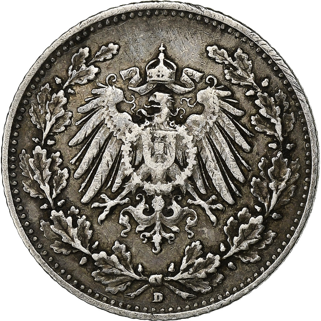 DUITSLAND - KEIZERRIJK, 1/2 Mark, 1906, Munich, Zilver, ZF, KM:17