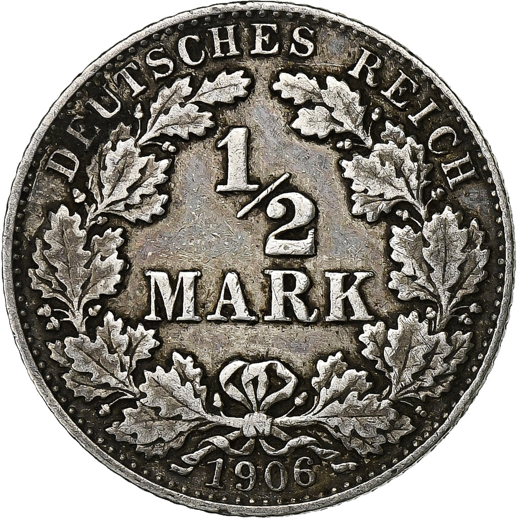 DUITSLAND - KEIZERRIJK, 1/2 Mark, 1906, Munich, Zilver, ZF, KM:17