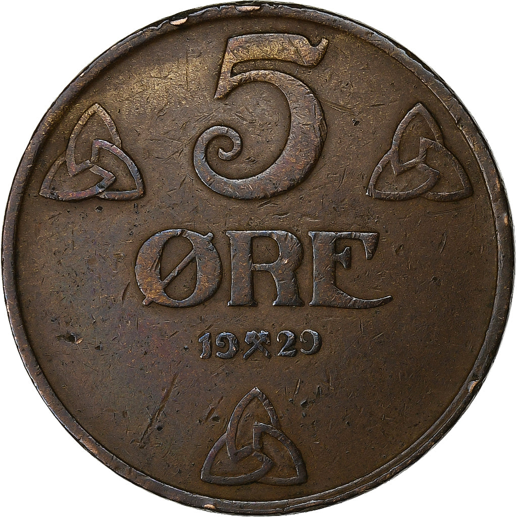 Noorwegen, Haakon VII, 5 Öre, 1929, Kongsberg, Bronzen, ZF, KM:368