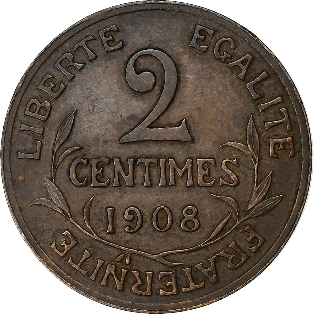 France, 2 Centimes, Dupuis, 1908, Paris, Bronze, EF(40-45), KM:841