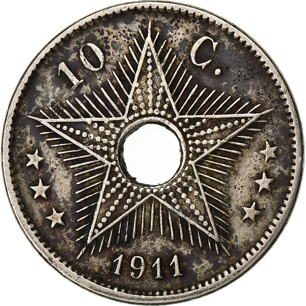 Belgian Congo, 10 Centimes, 1911, Heaton, Copper-nickel, VF(30-35), KM:18