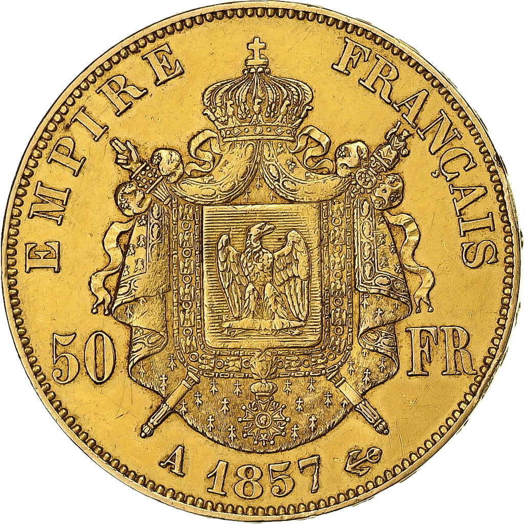 France, Napoleon III, 50 Francs, 1857, Paris, Gold, AU(50-53), Gadoury:1111